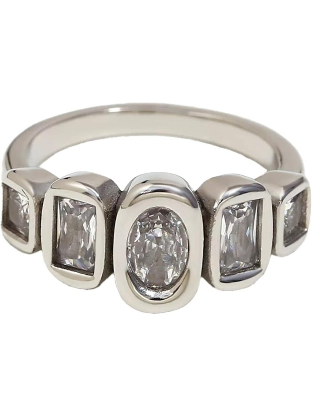 Geometric CZ Titanium Ring | Multi-Shape Diamond-Cut Crystal Cluster in Silver